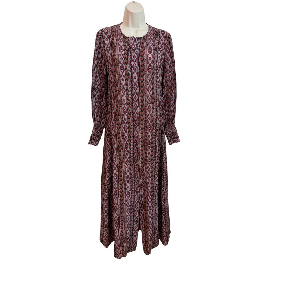 Lafayette 148 Long Sleeve Button Down Dress Kilim Print Geometric 100% Silk Sz 2